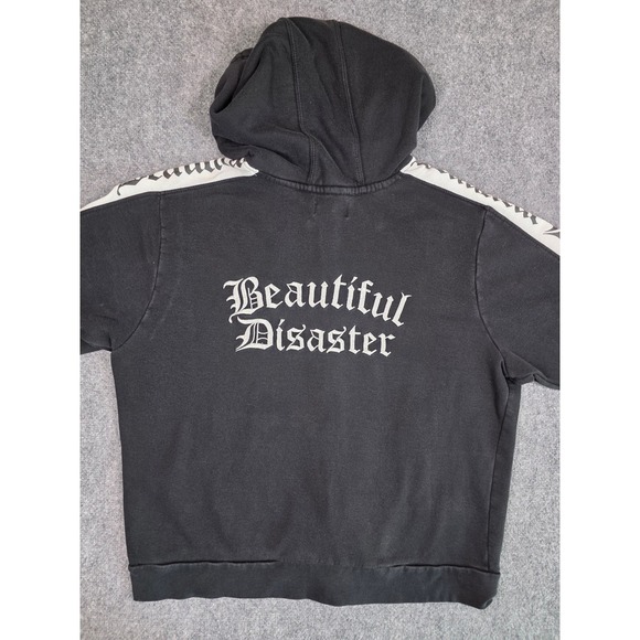 Beautiful Disaster Tops - Beautiful Disaster Zip Hoodie Womens 2XL Black Gothic Logo Tape BD-Track Hoodie